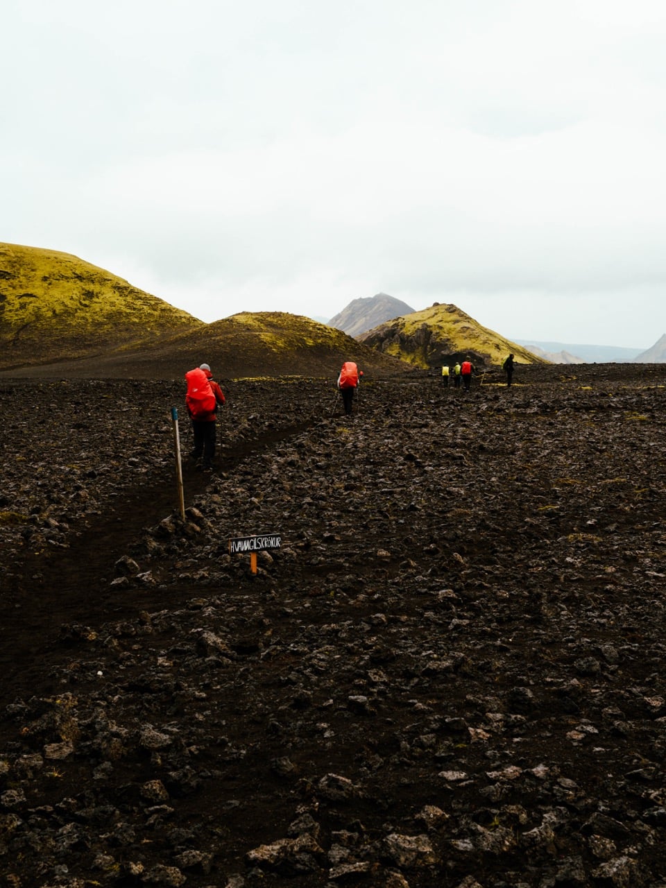 Hiking the Laugavegur Trail on a cloudy day