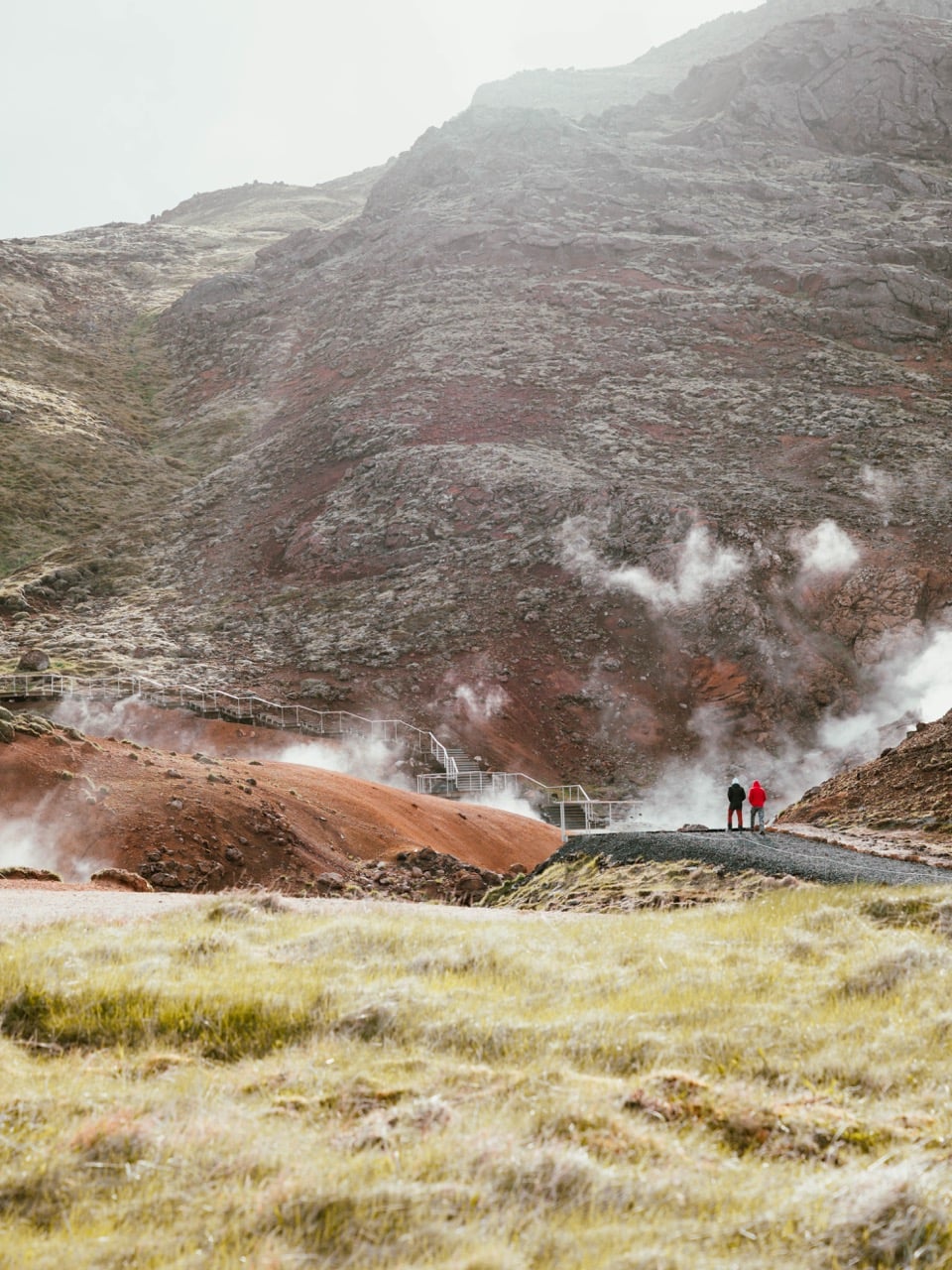 People walking in the Seltun geothermal area in Iceland