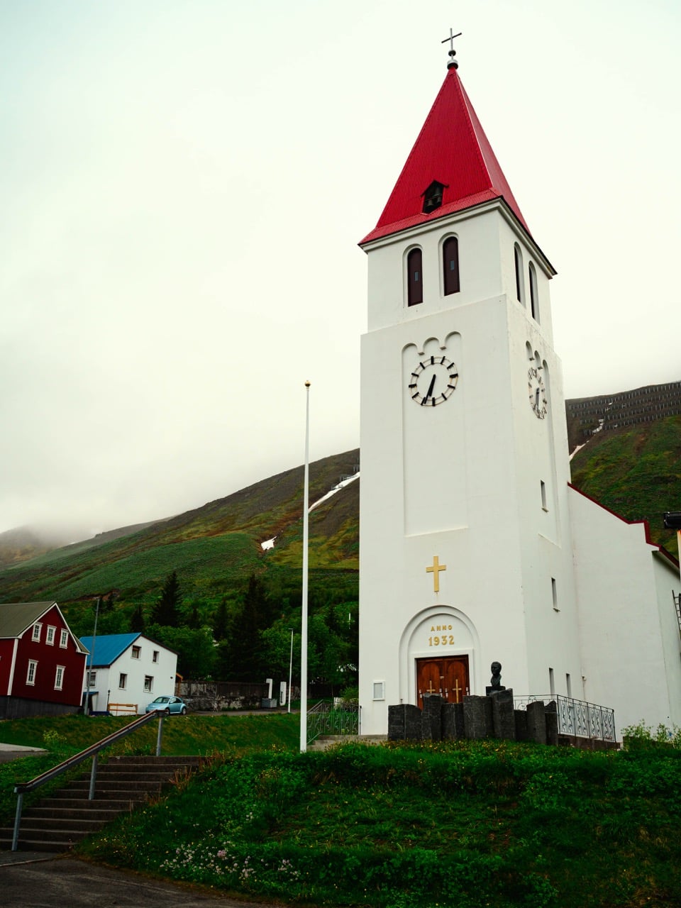 A church in Siglufjordur on a cloudy day