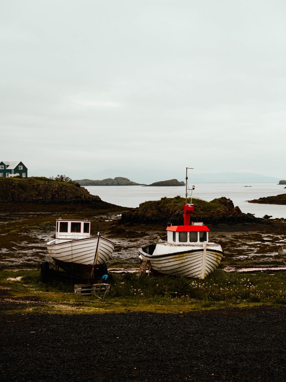 Boats at a harbor in Stykkishólmur, Iceland